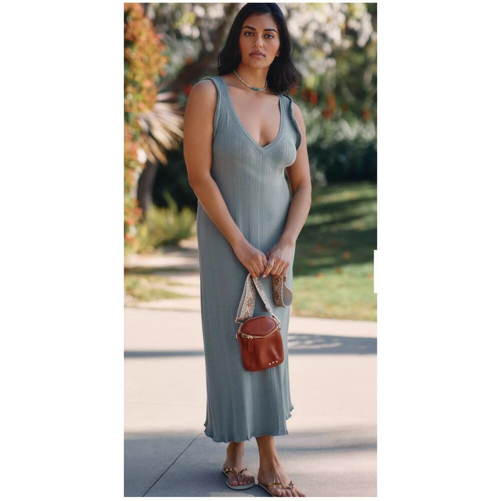 Daily Practice Anthropologie Ribbed Midi Dress Size S Sage Green Minimal Chic